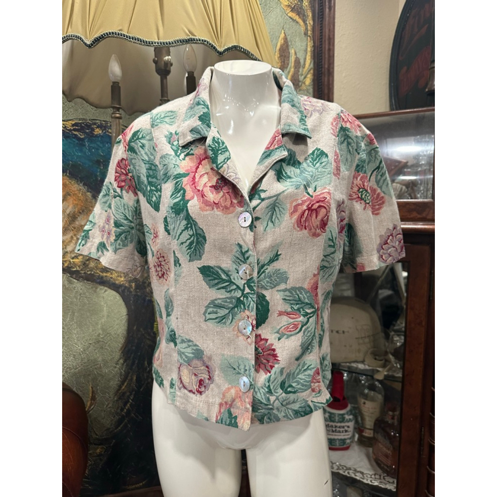 AMICA Beige Floral Button Down Shirt Size 12